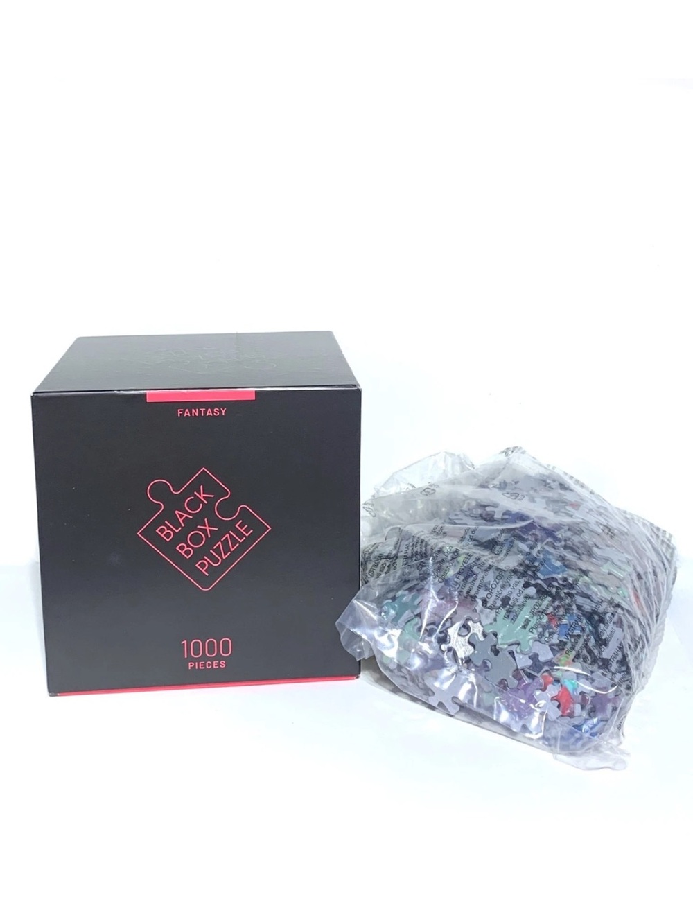 Misu brand Black Box Puzzle 1000-Piece Art Puzzle - Black with Red Accents.